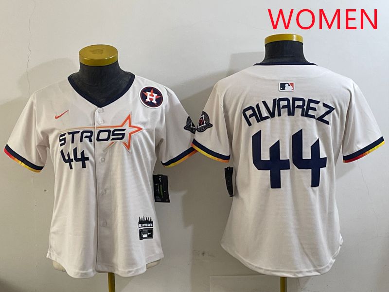 Women Houston Astros 44 Alvarez Cream Three generations Joint Name 2025 Nike MLB Jersey style 9